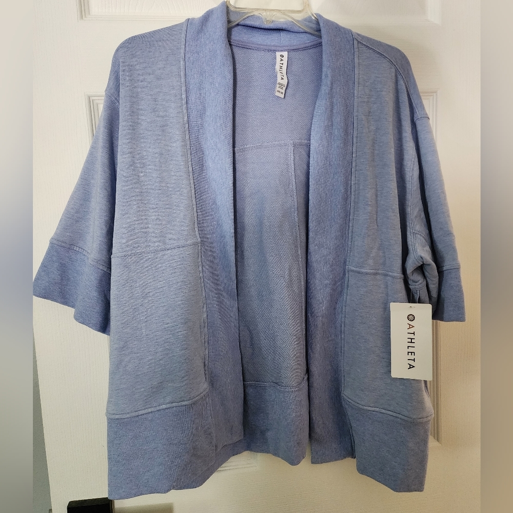 New With Tags Athleta Short Sleeve Heather Blue  Open Lotus Wrap  XXS/ XS Fits M